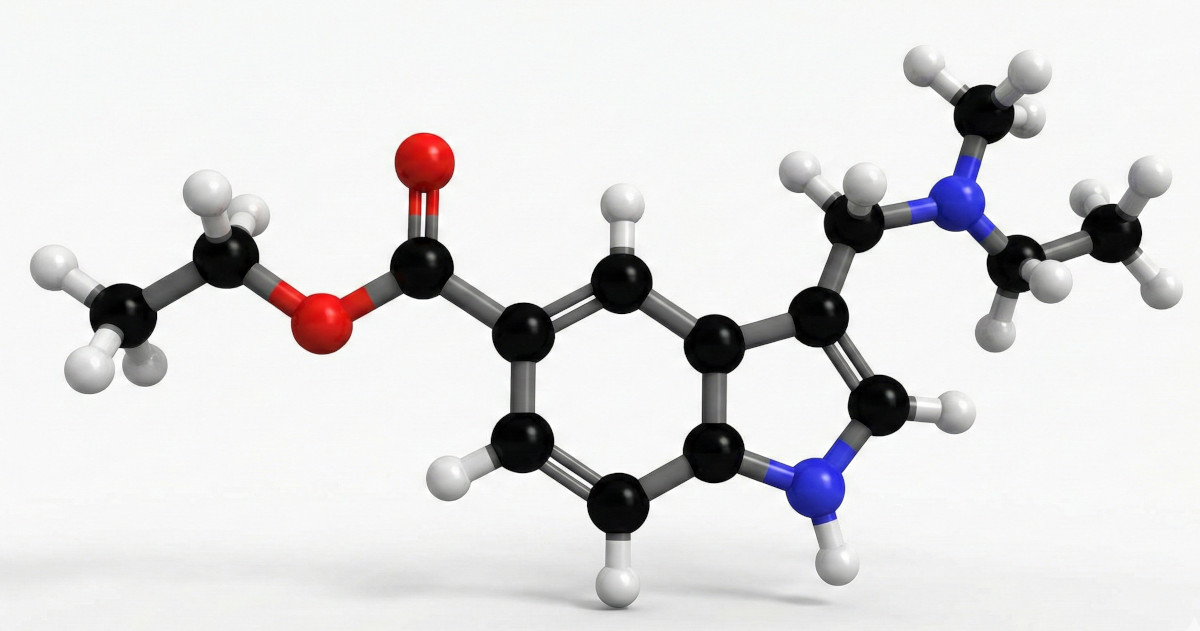 Estructura molecular de 4-prO-MET (4-propionyloxy-N-methyl-N-ethyltryptamine) en 3D